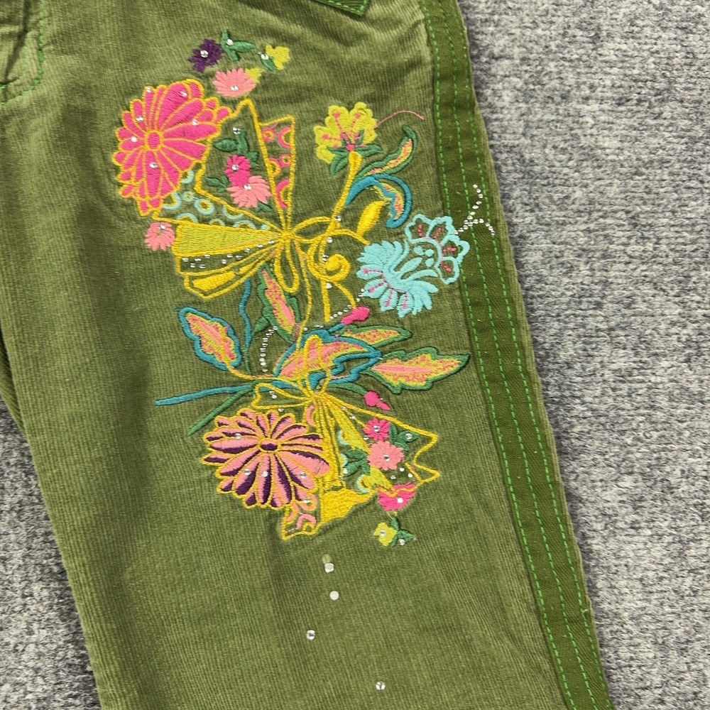 Miss Me Pants Womens L Green Corduroy Y2K Floral Embroidered Rhinestone Belted - Picture 5 of 16